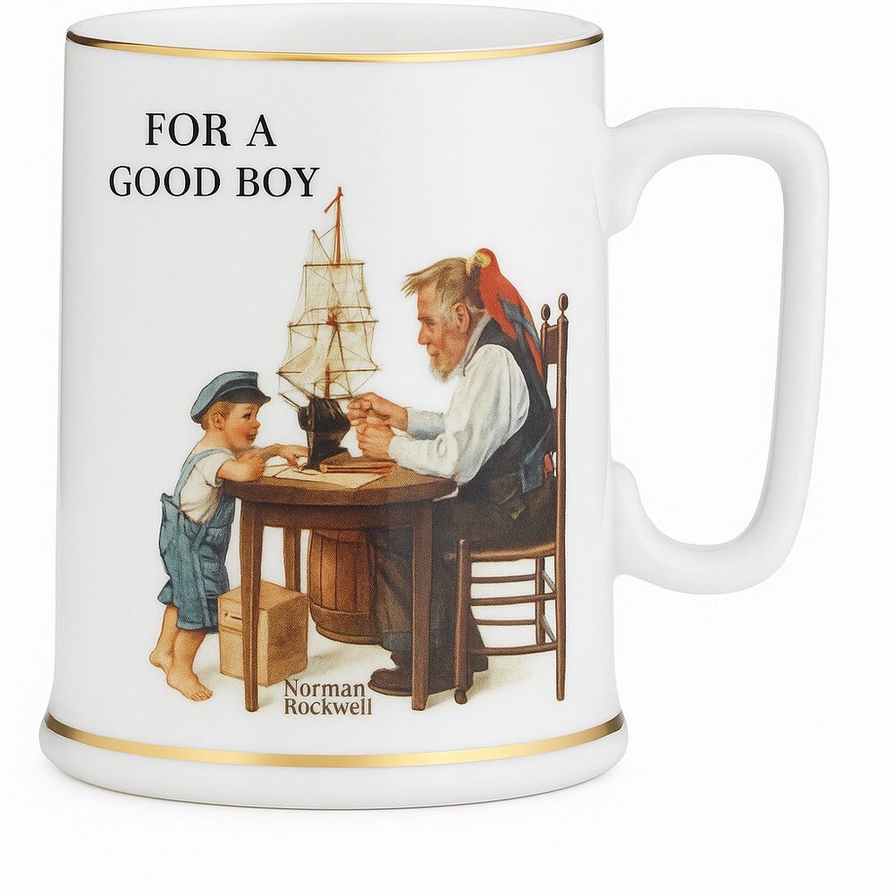 Norman Rockwell Porcelain Tankard Mug "For a Good Boy" Long John Silver’s Box